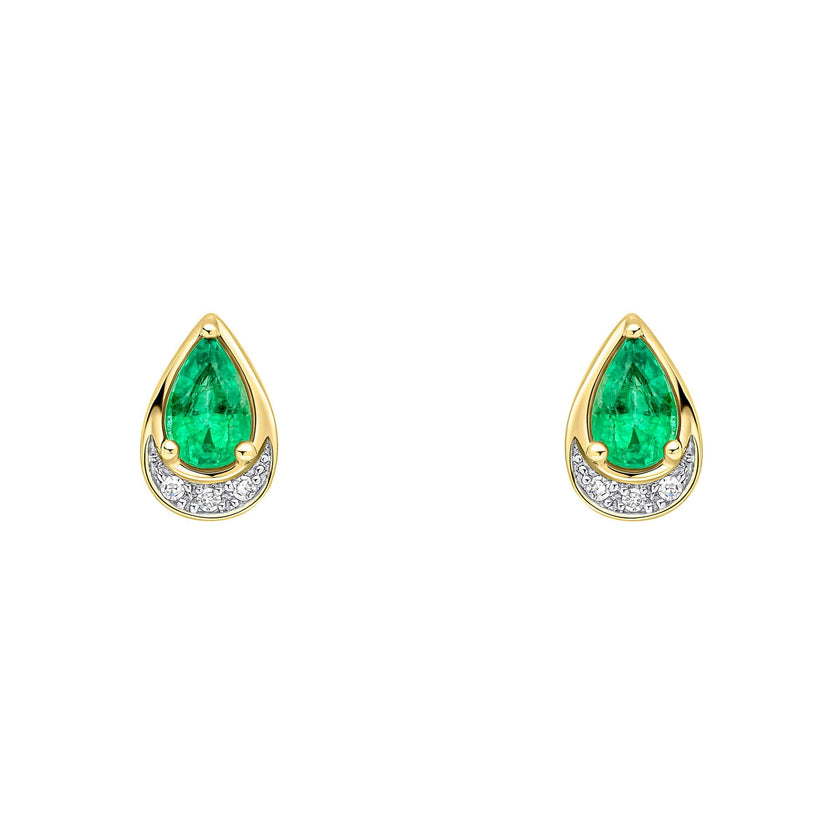 Elements Gold Teardrop Emerald and Diamond Stud Earrings