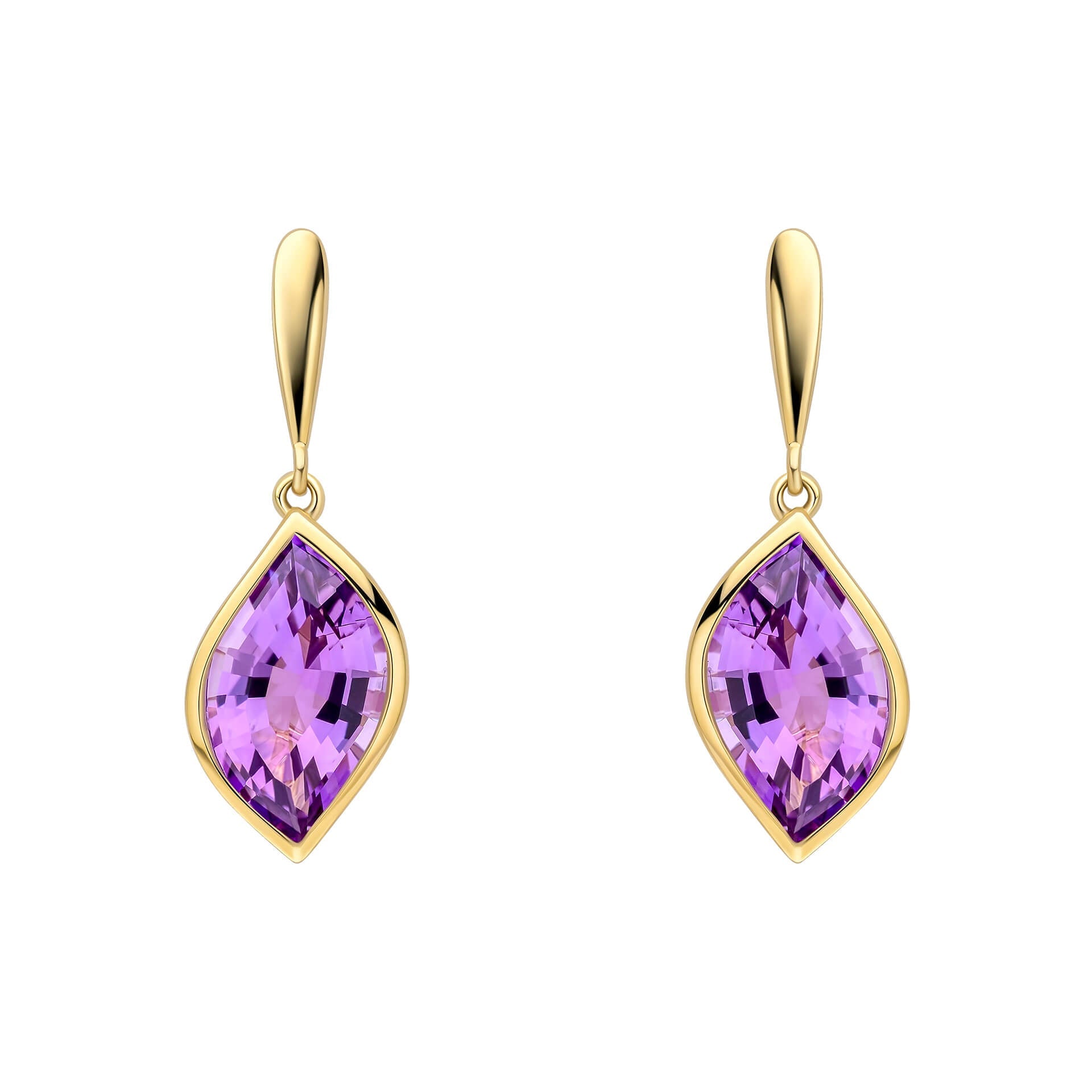 Elements Gold Flame Cut Amethyst Drop Earrings