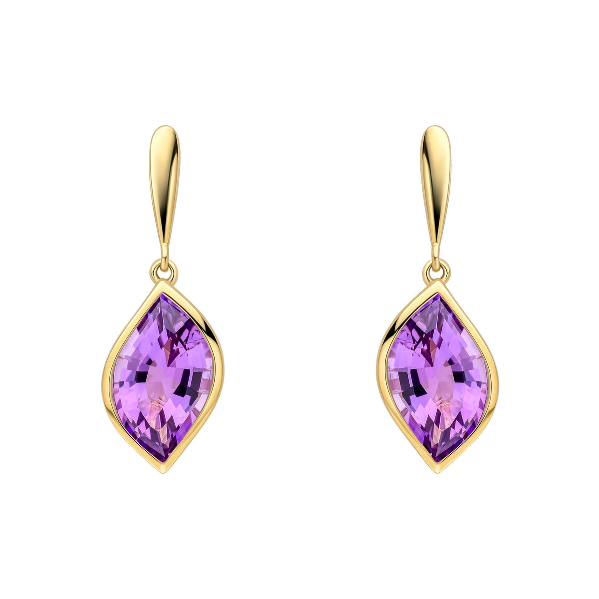 Elements Gold Flame Cut Amethyst Drop Earrings