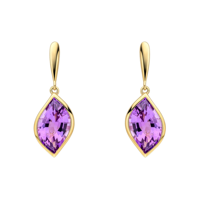 Elements Gold Flame Cut Amethyst Drop Earrings