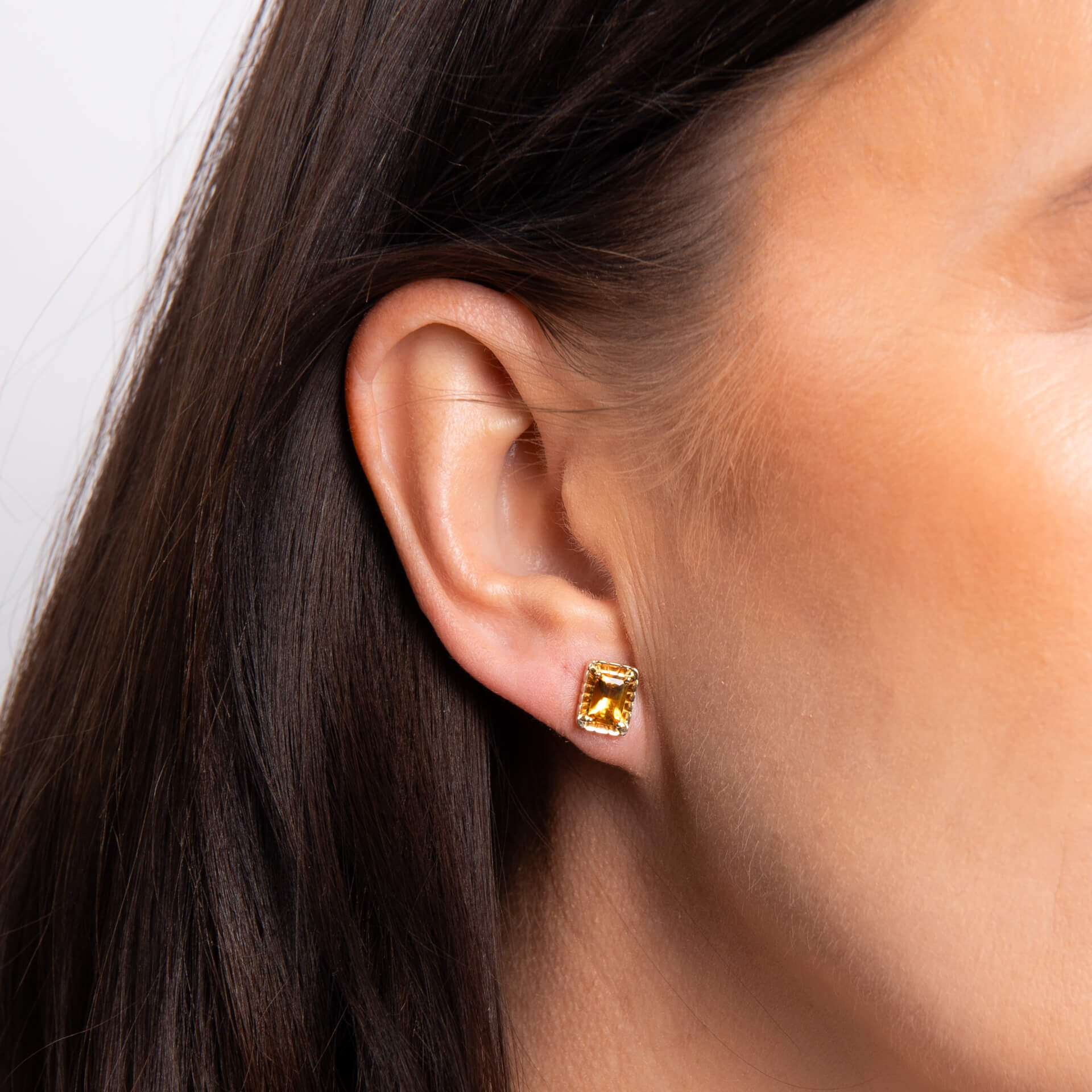 Elements Gold Detailed Octagon Citrine Stud Earrings