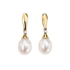 Elements Gold Freshwater Pearl and Diamond Drop Earrings