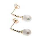 Elements Gold Freshwater Pearl and Diamond Drop Earrings