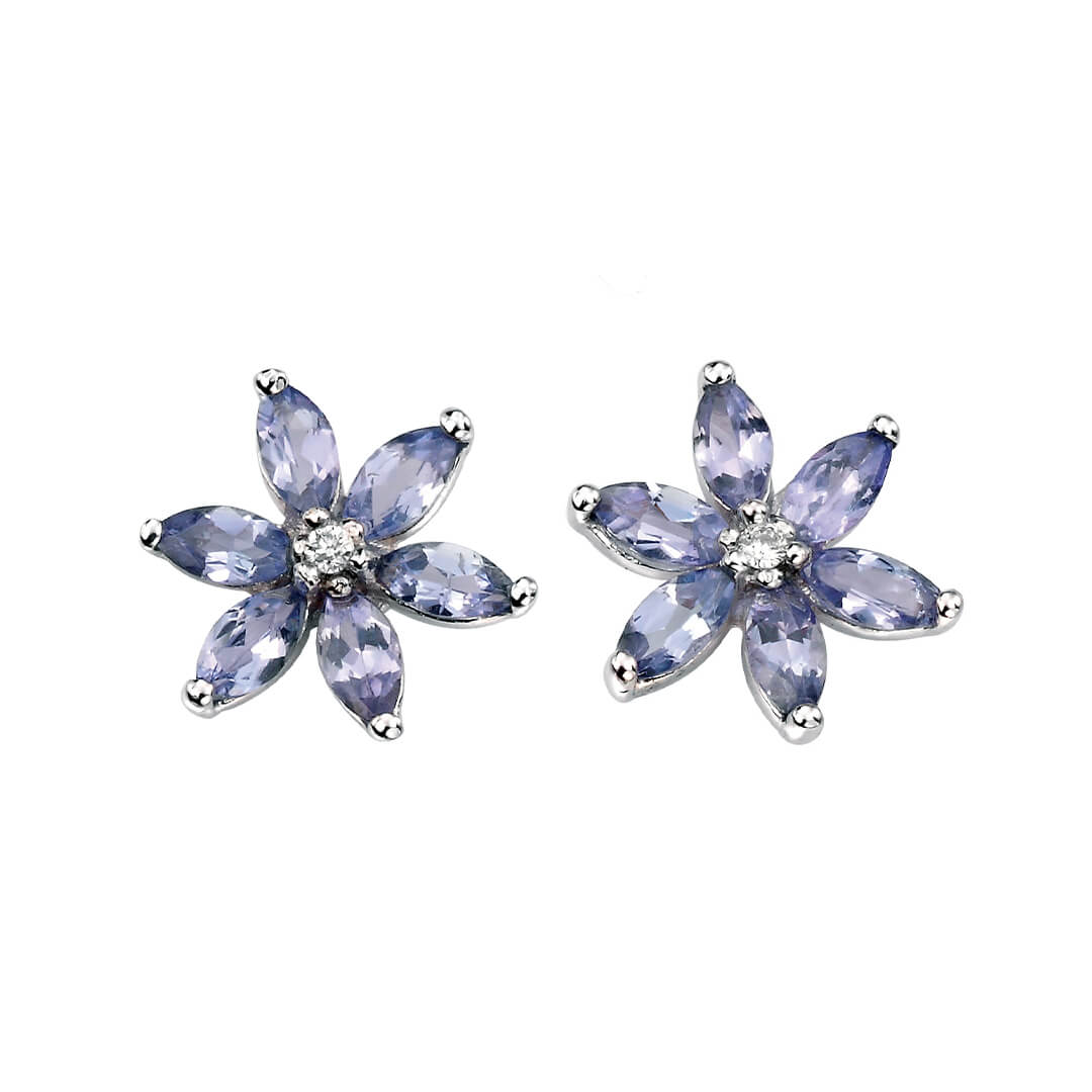 Elements Gold Tanzanite Flower Earrings with Diamond
