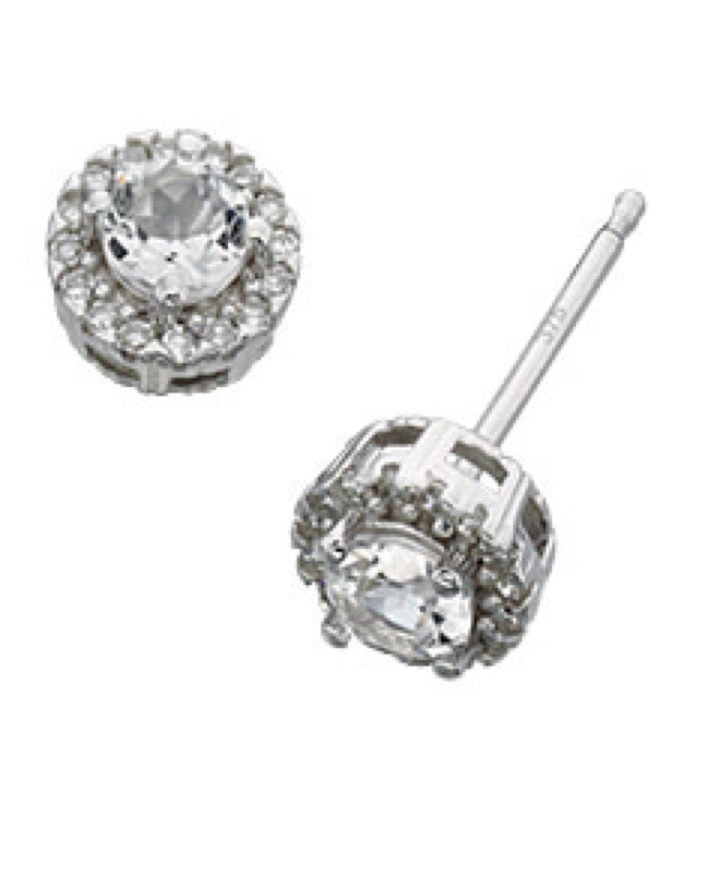 Elements Gold Diamond and White Topaz Stud Earrings