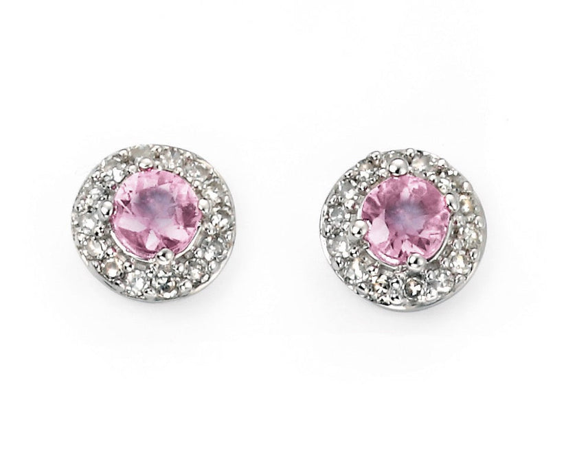 Elements Gold Pink Sapphire Earrings with Diamond Surround