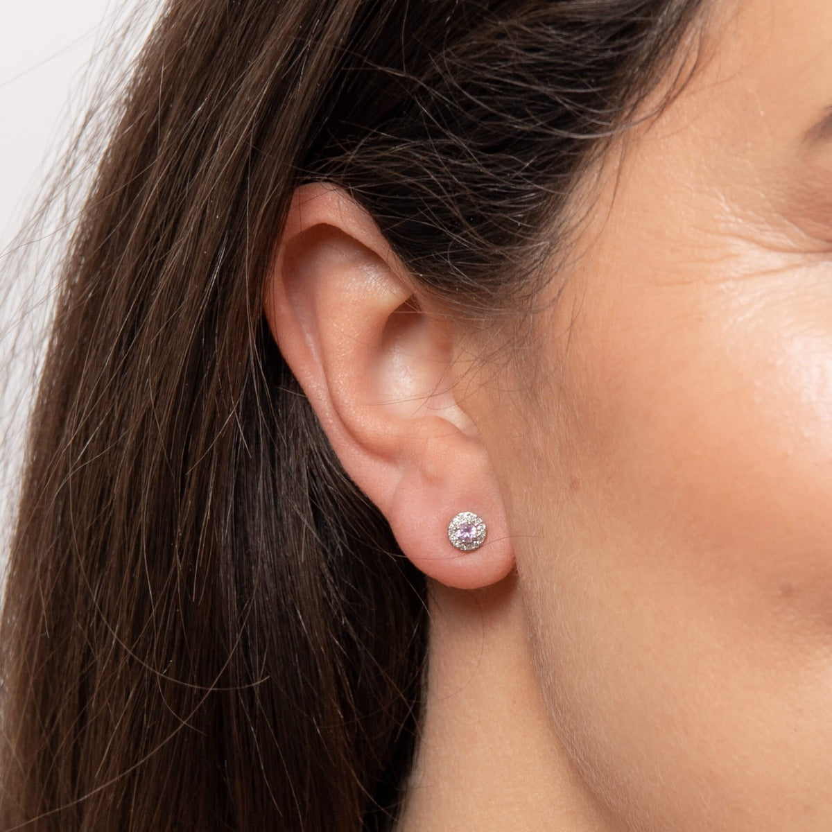 Elements Gold Pink Sapphire Earrings with Diamond Surround