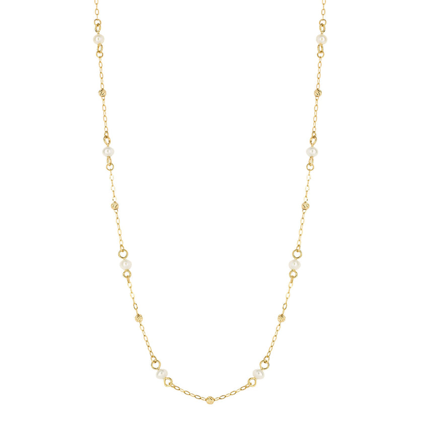 Elements Gold Trace Chain Station Necklace with Freshwater Pearls