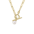 Elements Gold T-Bar Chain Necklace with Freshwater Pearl Charm