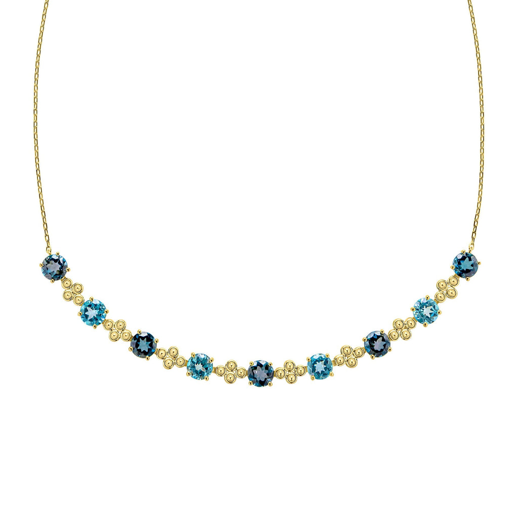 Elements Gold Ornate Blue Topaz Necklace