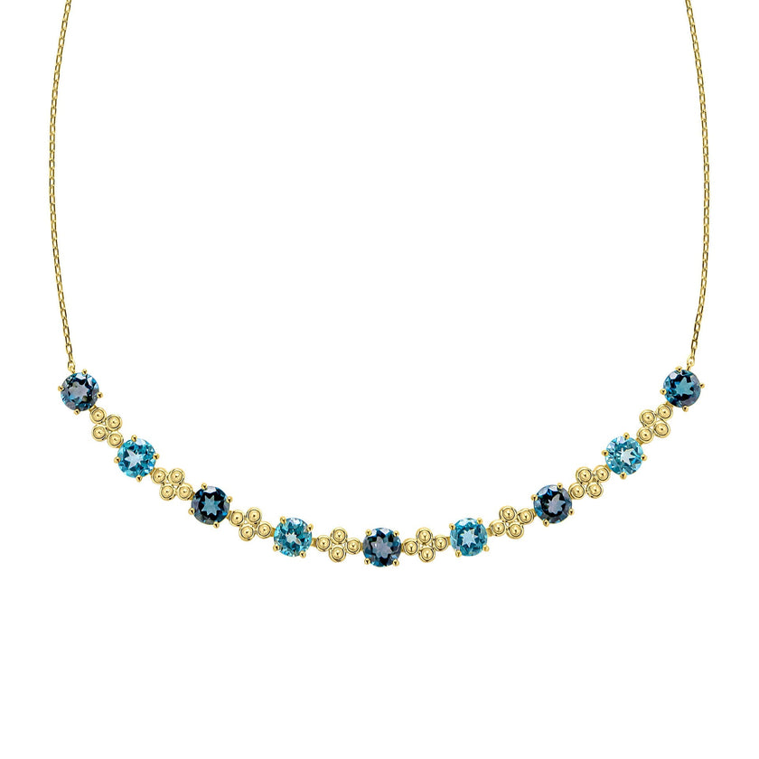 Elements Gold Ornate Blue Topaz Necklace