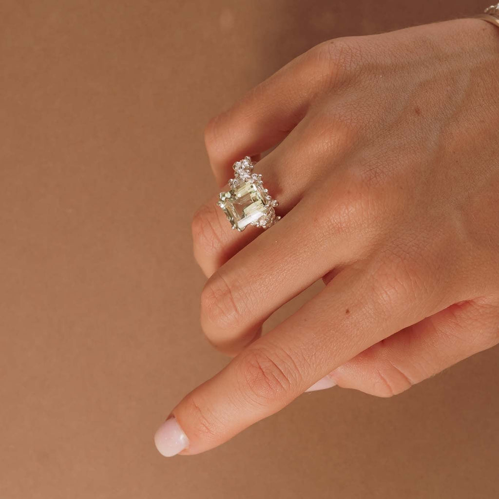 Silver Statement Green Quartz Ring - Giselle