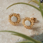 Boucles d'oreilles clous tournesol en vermeil argent et or