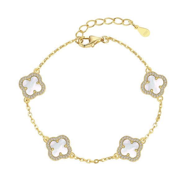 18k Gold Clover Bracelet – Four-Leaf Charm, Tarnish-Free 925 Silver