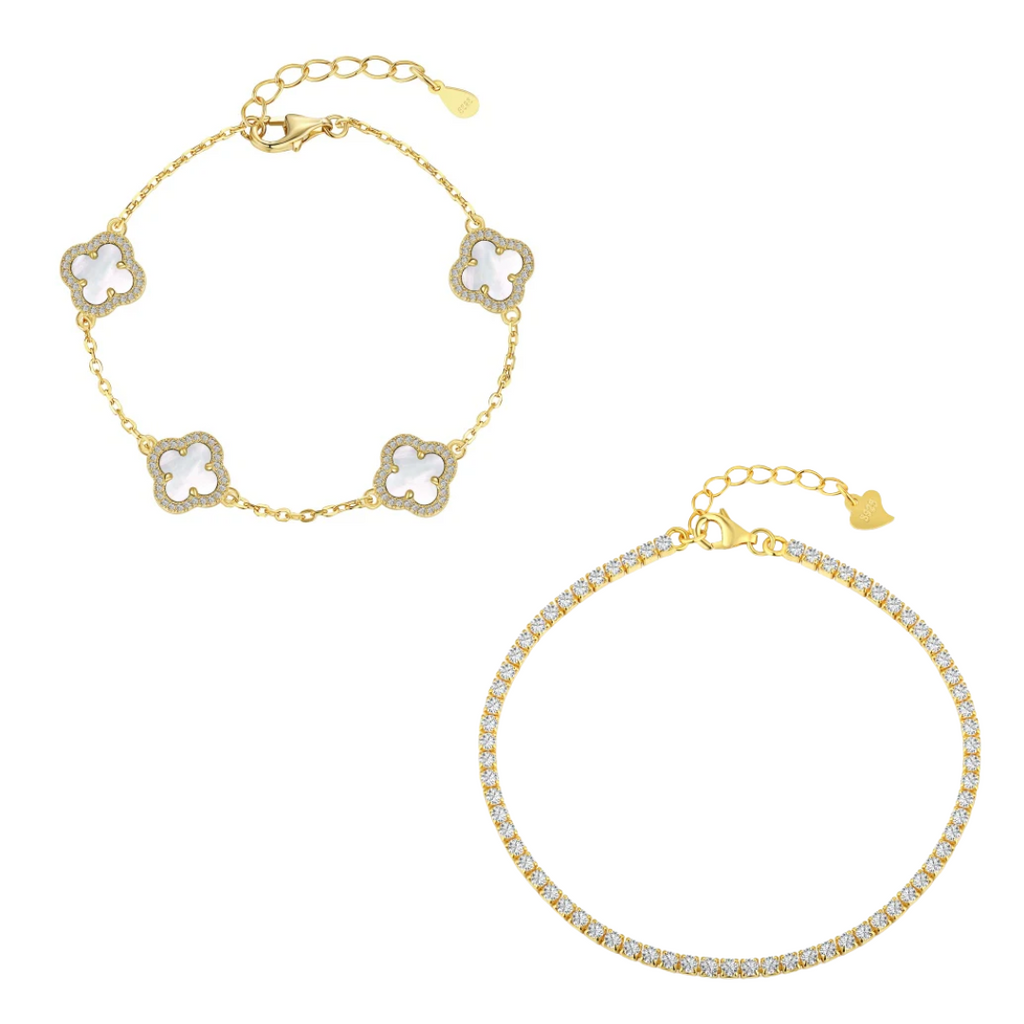 Gold clover bracelet set
