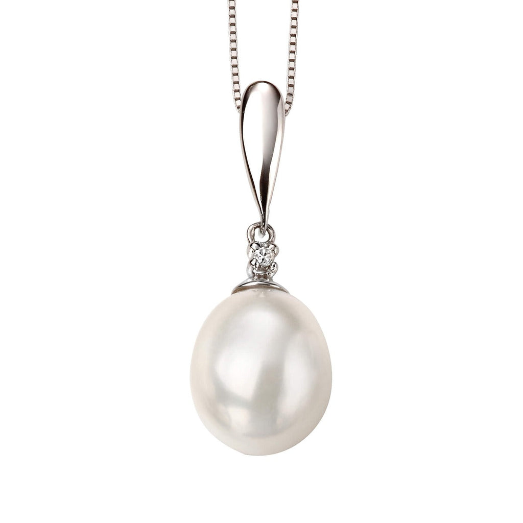 Elements Gold Freshwater Pearl and Diamond Drop Pendant