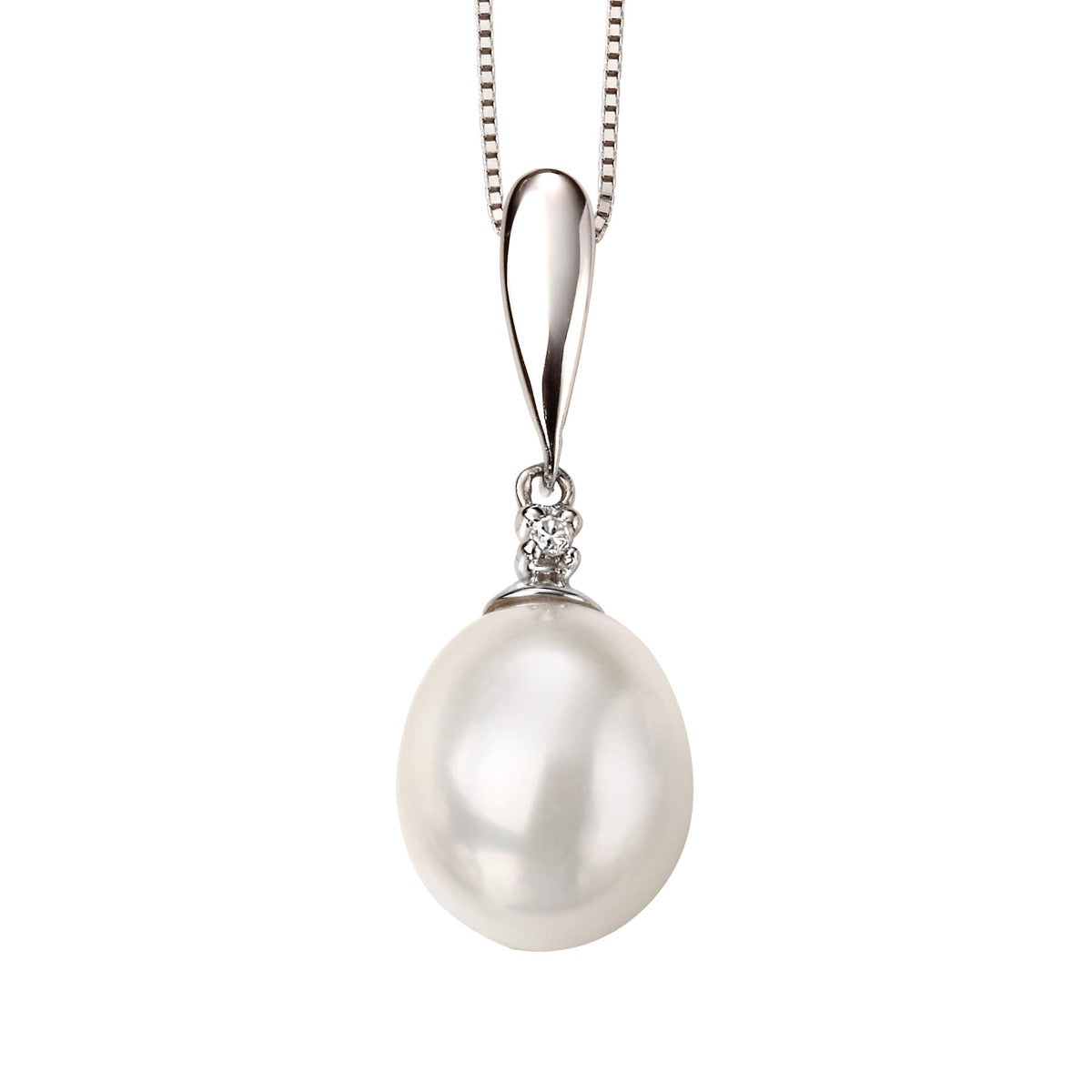 Elements Gold Freshwater Pearl and Diamond Drop Pendant
