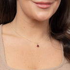 Elements Gold Square Garnet Drop Pendant with Diamond Set Bale