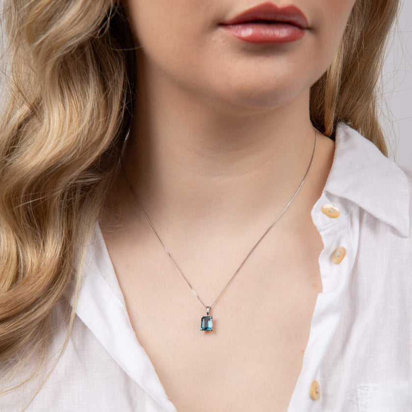 Elements Gold Rectangle London Blue Topaz Pendant