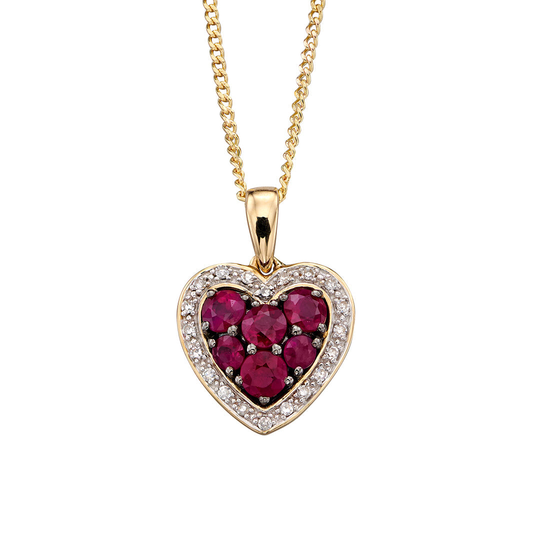 Elements Gold Heart Pendant with Precious Stones and Diamond Surround
