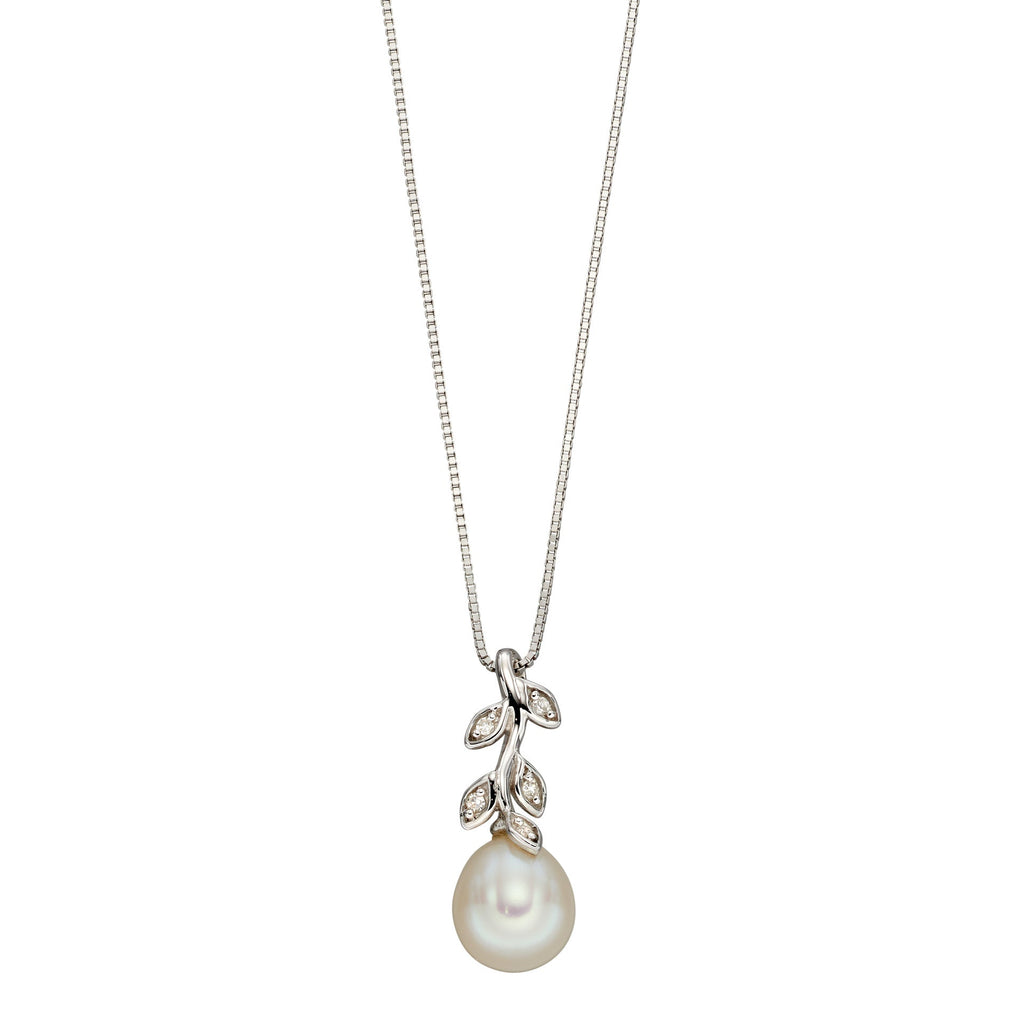 Elements Gold Pearl and Diamond Vine Pendant
