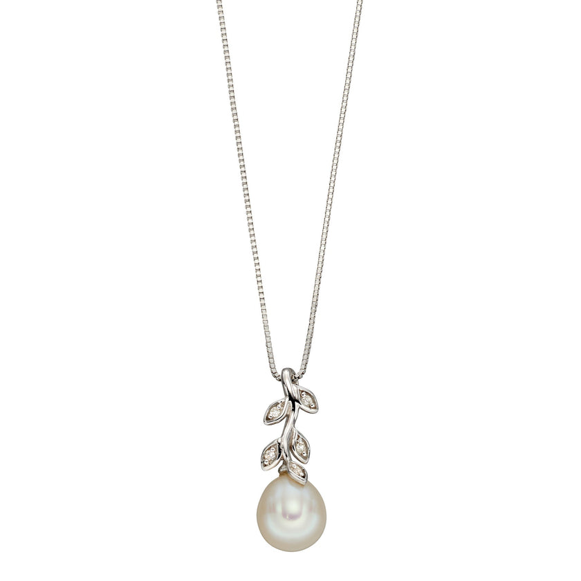 Elements Gold Pearl and Diamond Vine Pendant