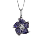Elements Gold Peony Flower Pendant with Iolite and Diamond