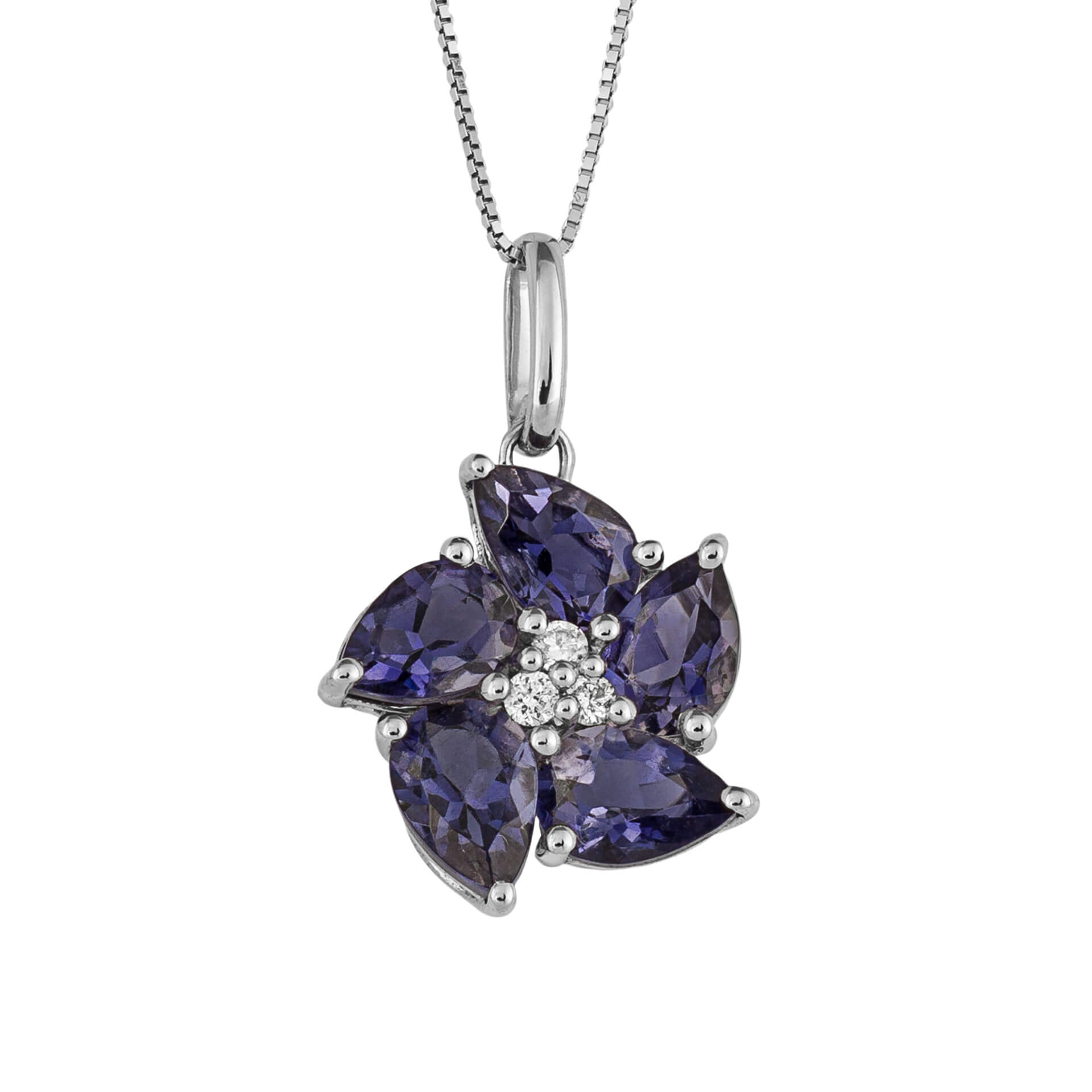 Elements Gold Peony Flower Pendant with Iolite and Diamond