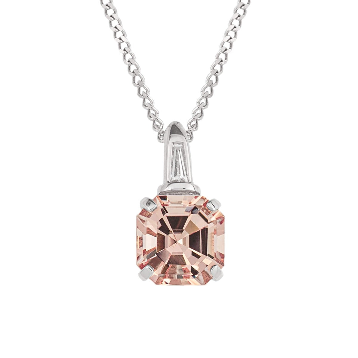Elements Gold Asscher Cut Morganite Pendant with Diamond Bale