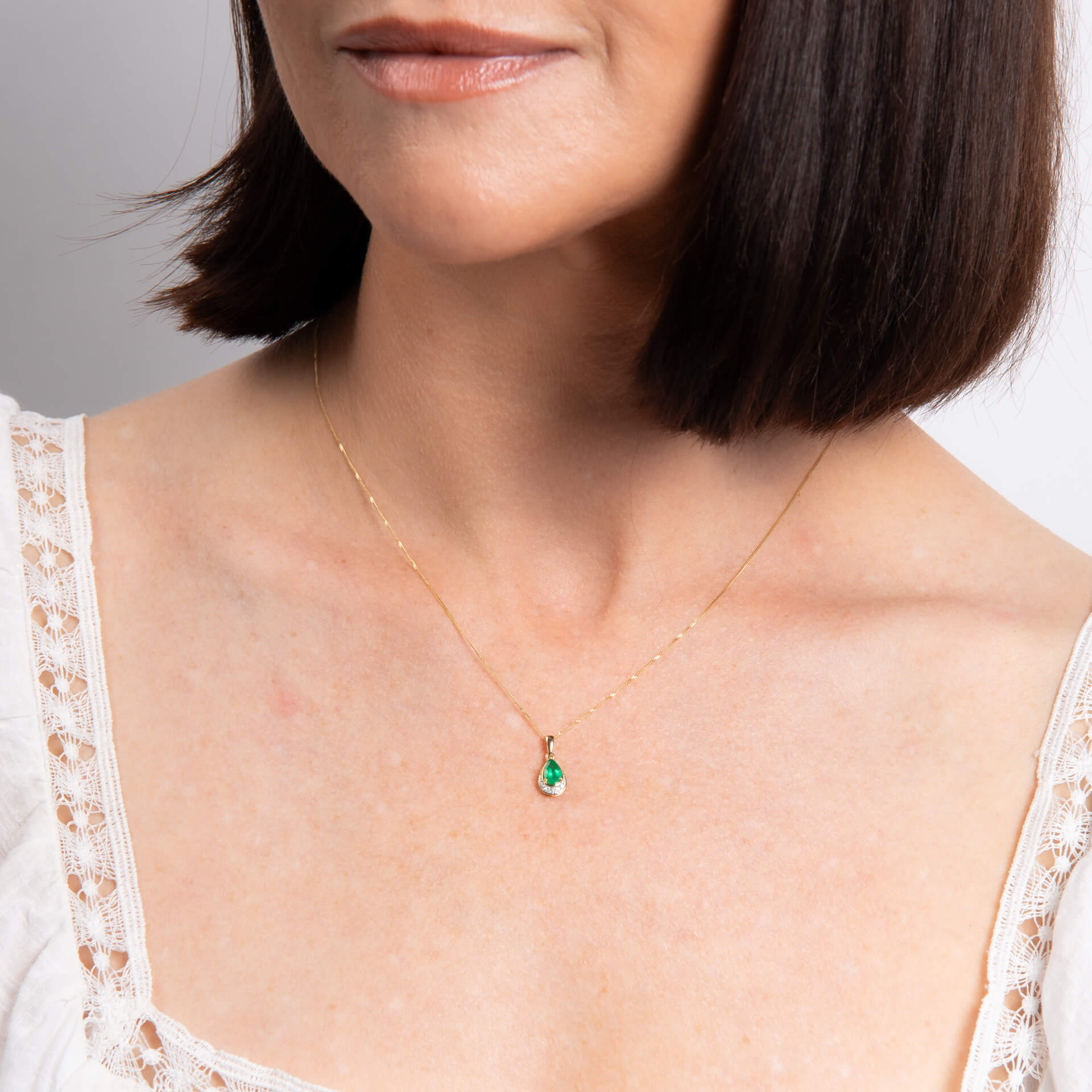 Elements Gold Teardrop Emerald and Diamond Pendant