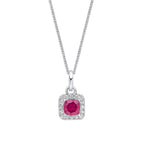 Elements Gold Cushion Cut Ruby with Diamond Halo Pendant