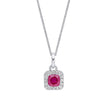 Elements Gold Cushion Cut Ruby with Diamond Halo Pendant