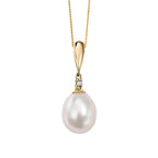 Elements Gold Freshwater Pearl and Diamond Drop Pendant