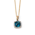 Elements Gold Checkerboard London Blue Topaz Pendant with Diamond