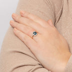 Elements Gold Checkerboard London Blue Topaz Ring with Diamond Surround