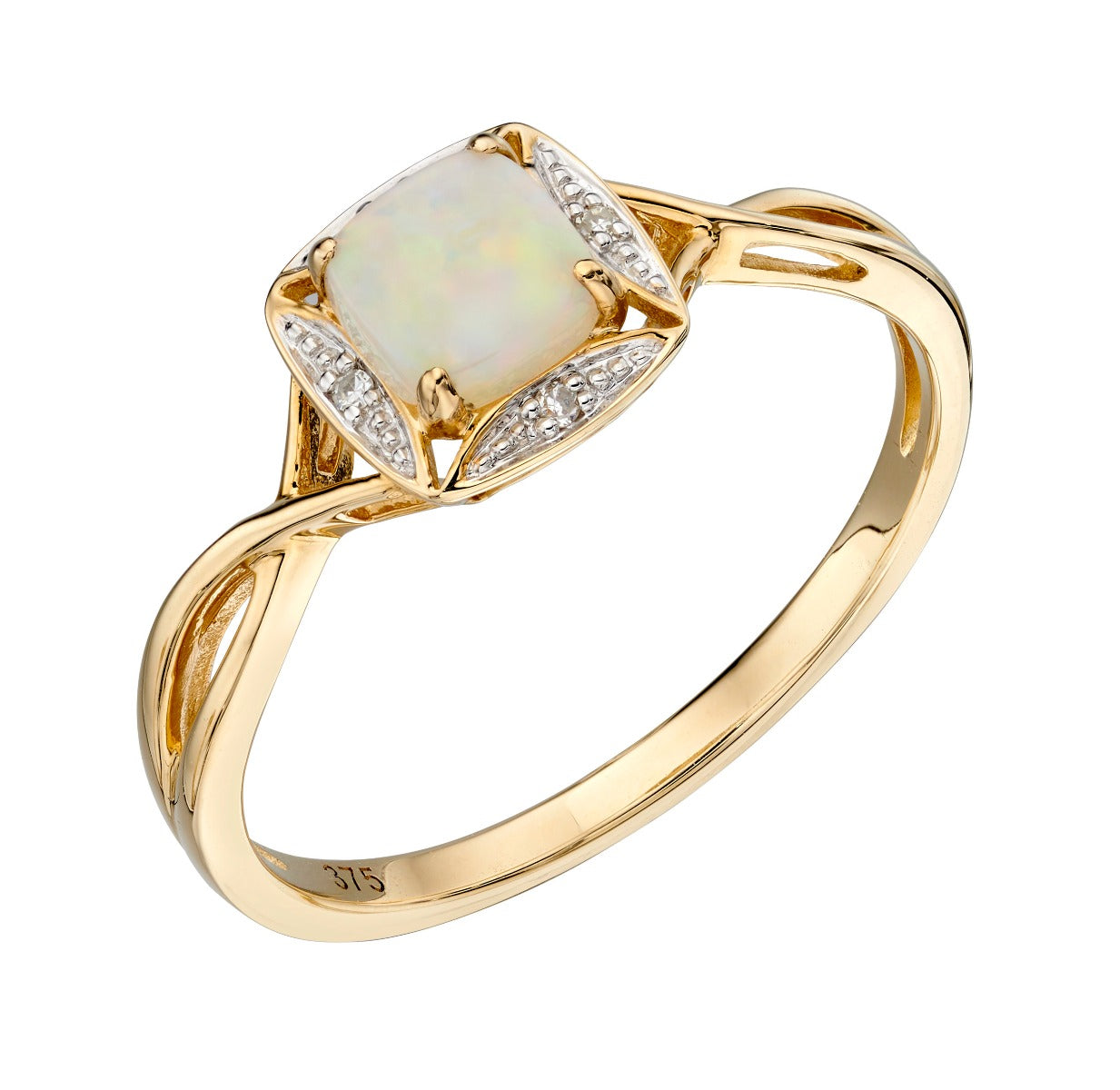 Elements Gold Semi-Precious Shoulder Twist Ring with Diamond Surround