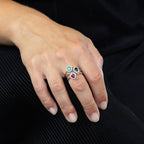 Elements Gold Precious Stone Ring with Diamond Cluster Surround