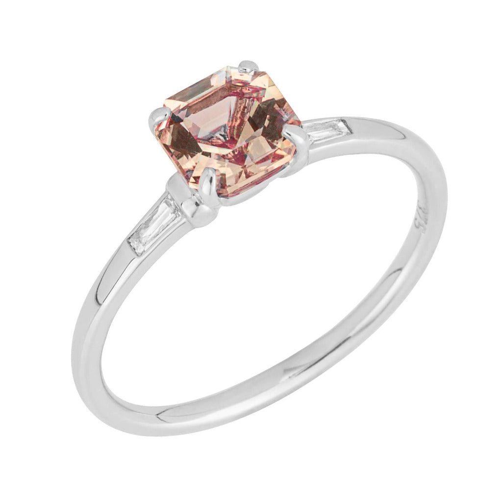 Elements Gold Asscher Cut Morganite Ring with Diamond Shoulders