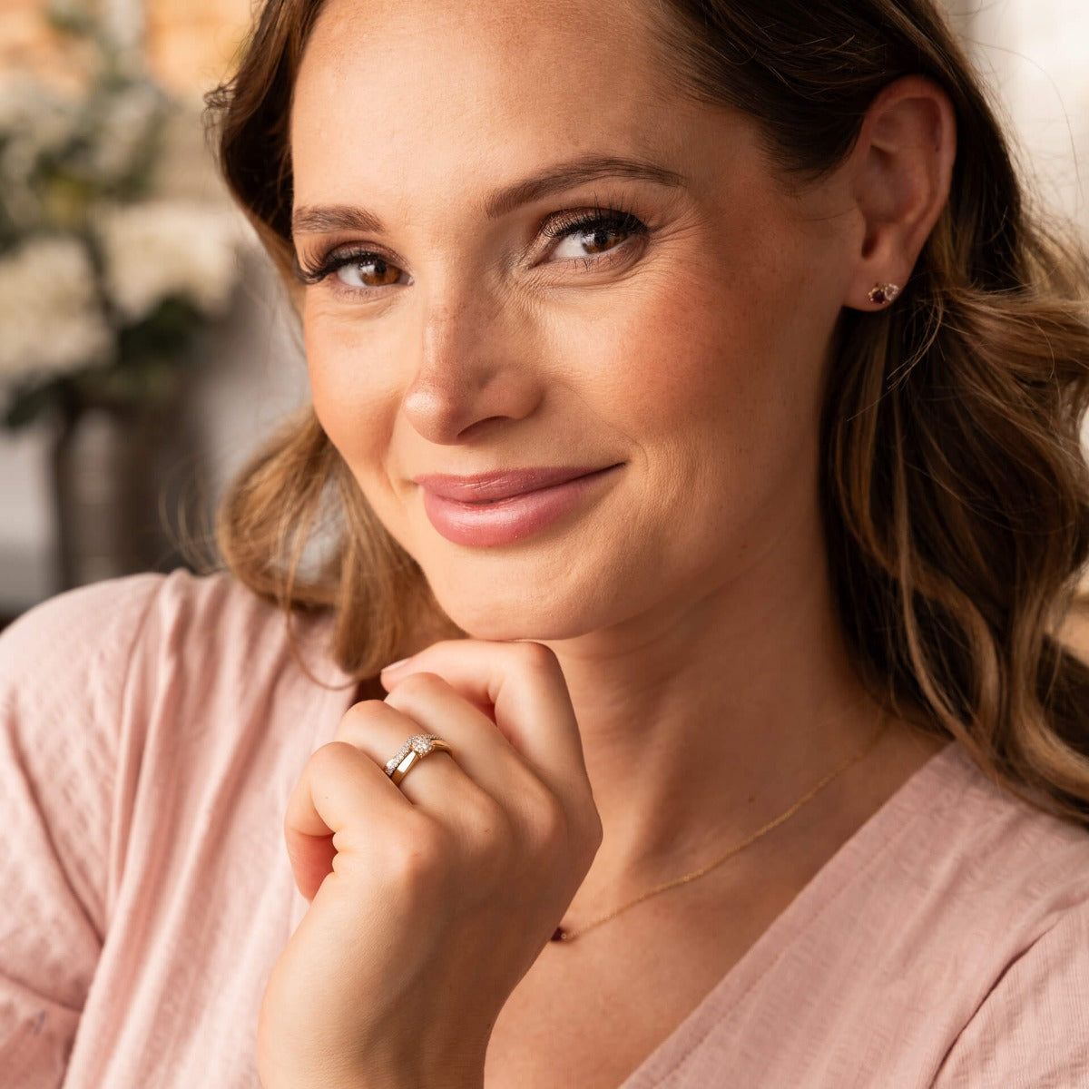 Elements Gold Double Wave Diamond Set Ring