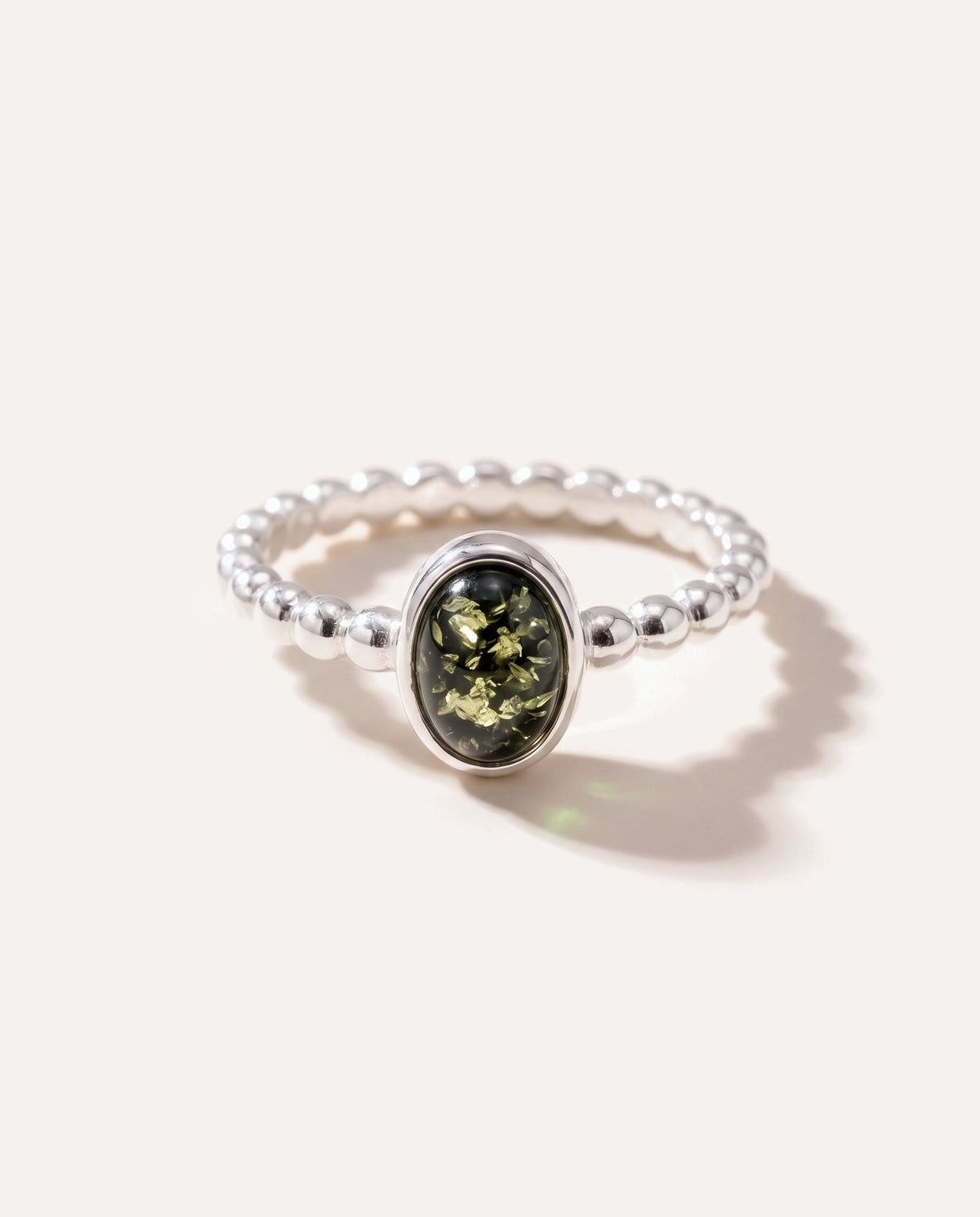 Green Amber Bubble Stacking Ring