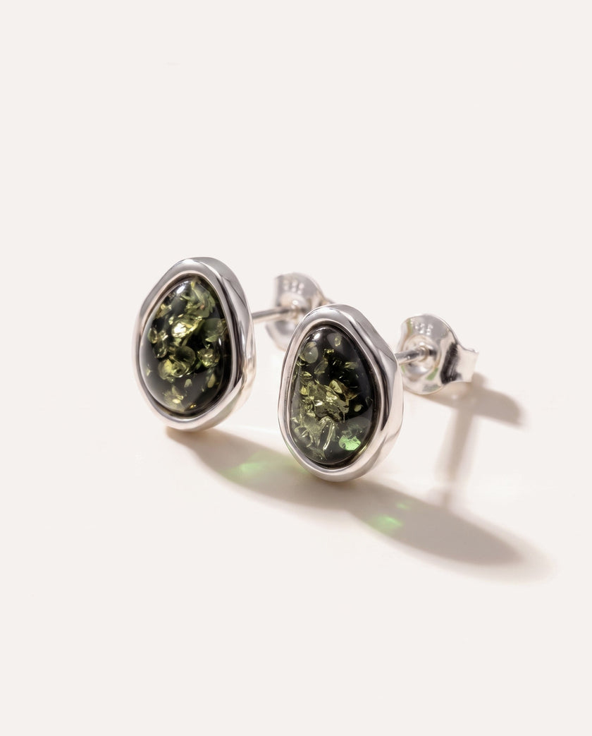 Green Amber ELEMENTS Stud Earrings
