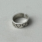 Stamped Hearts Silver Band Ring