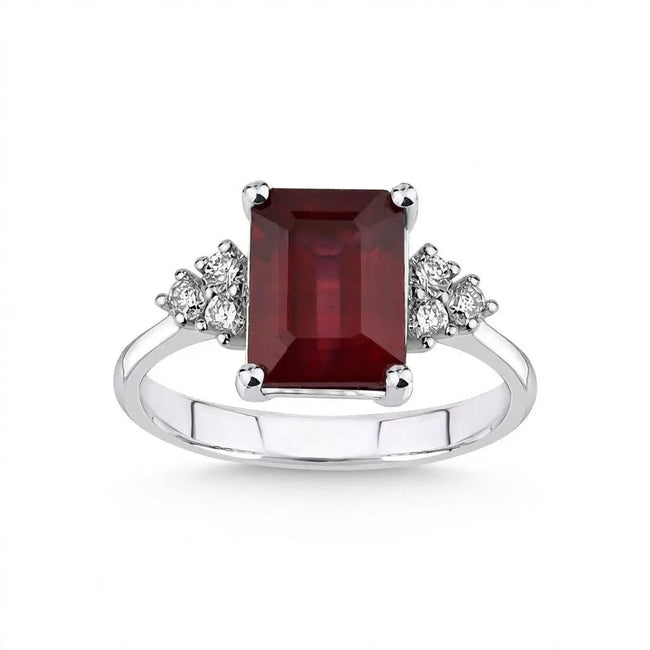 14ct/14K White Gold Natural Ruby & Diamond Ring – Emerald Cut Ruby Diamond