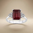 Bague en or blanc 14 carats/14K avec rubis naturel et diamant – Rubis et diamant taille émeraude