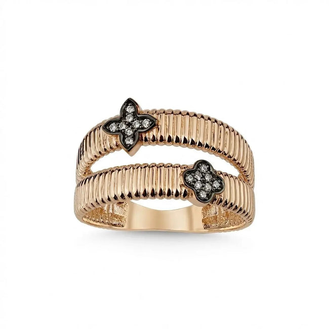 Anillo de oro rosa de 14 ct/14 K con diamante natural – Trébol doble con diamante