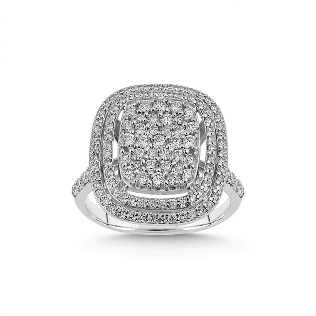 Anillo de oro blanco de 14 ct/14 K con diamante natural – Diamante de doble halo de 1,06 ct