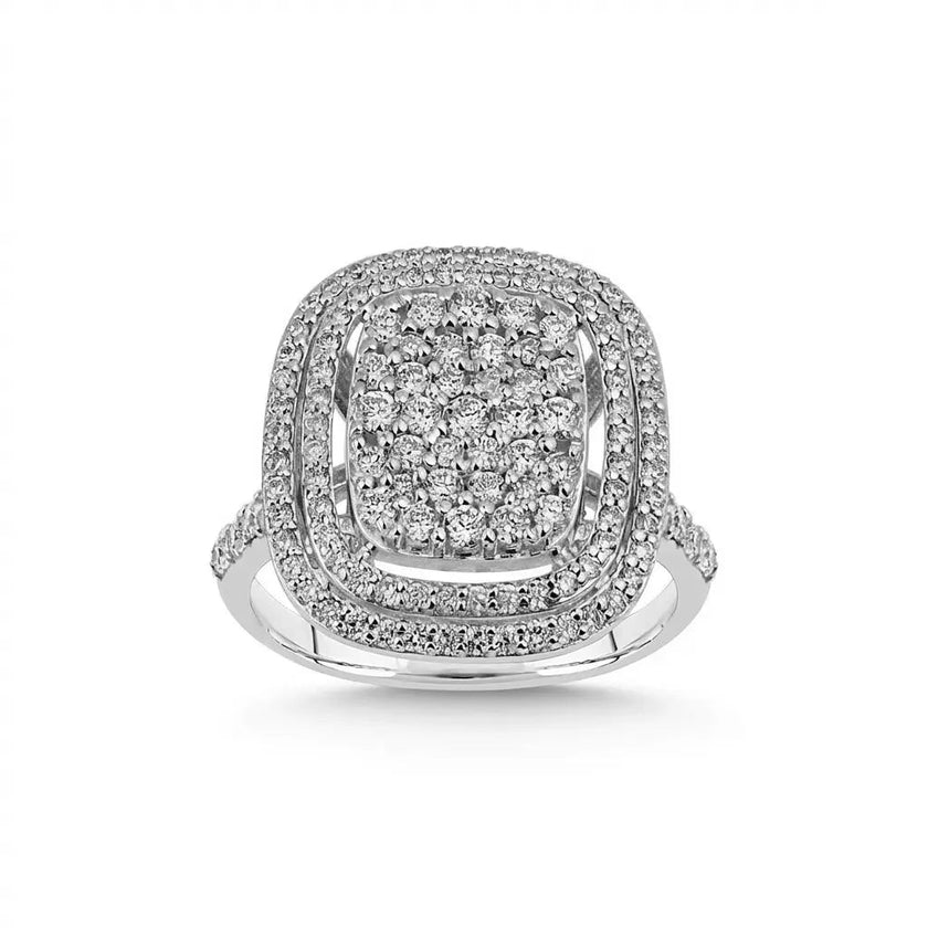 14ct/14K White Gold Natural Diamond Ring – Double Halo Diamond 1.06ct