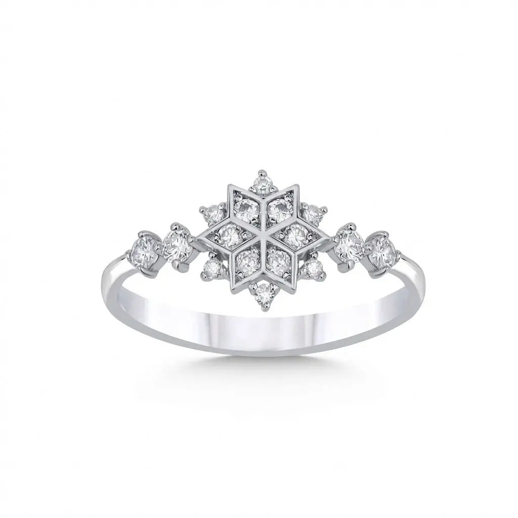 Anillo de oro blanco de 14 quilates con diamantes naturales - Diamante copo de nieve