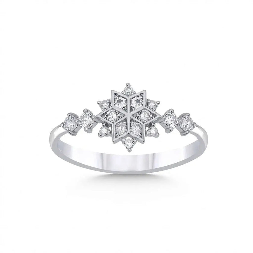 Anillo de oro blanco de 14 quilates con diamantes naturales - Diamante copo de nieve