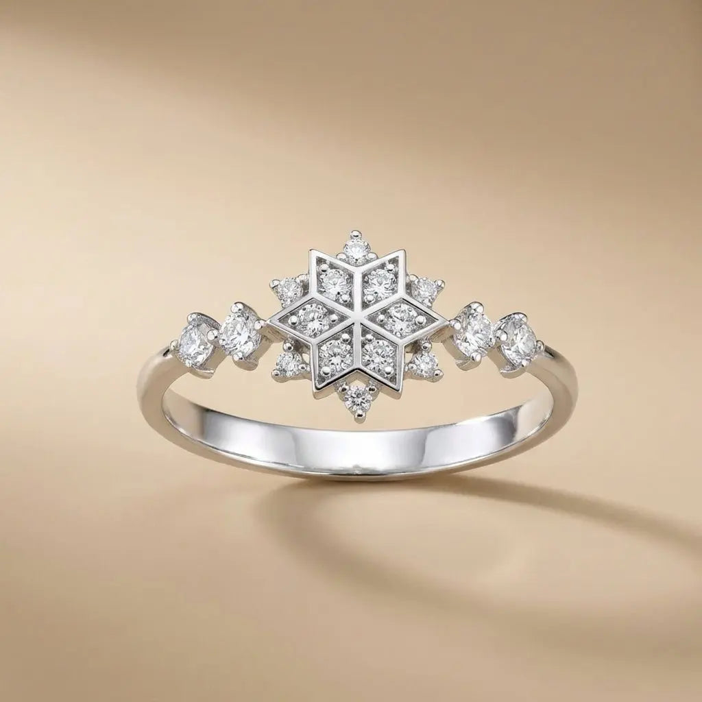 Anillo de oro blanco de 14 quilates con diamantes naturales - Diamante copo de nieve